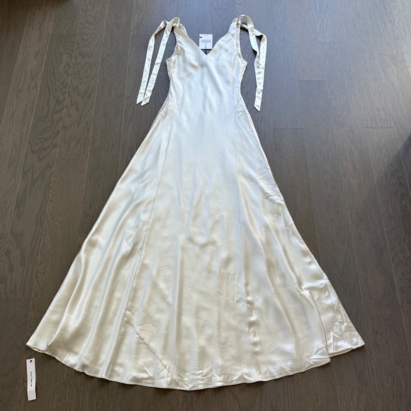 Reformation Pernille Ivory Silk Dress White Wedding Tie Sleeve Medium - with tag - Picture 3 of 12